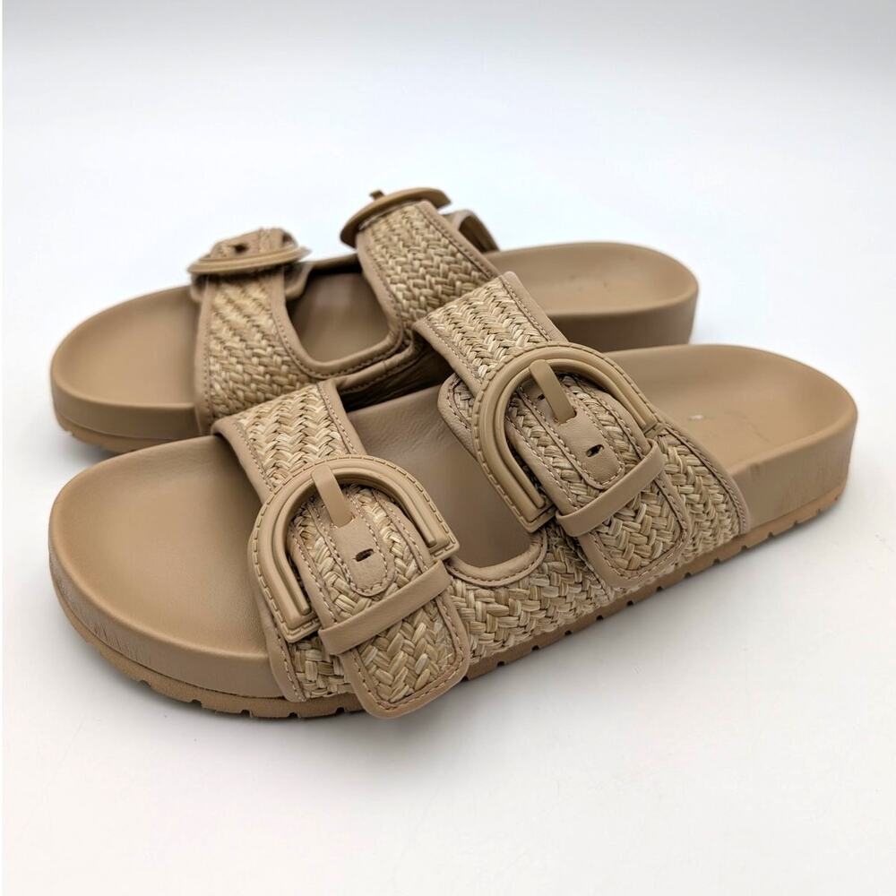 Vince Griffith Buckle Slide Sandals Open Toe Women's Natural Size US8M EU38.5